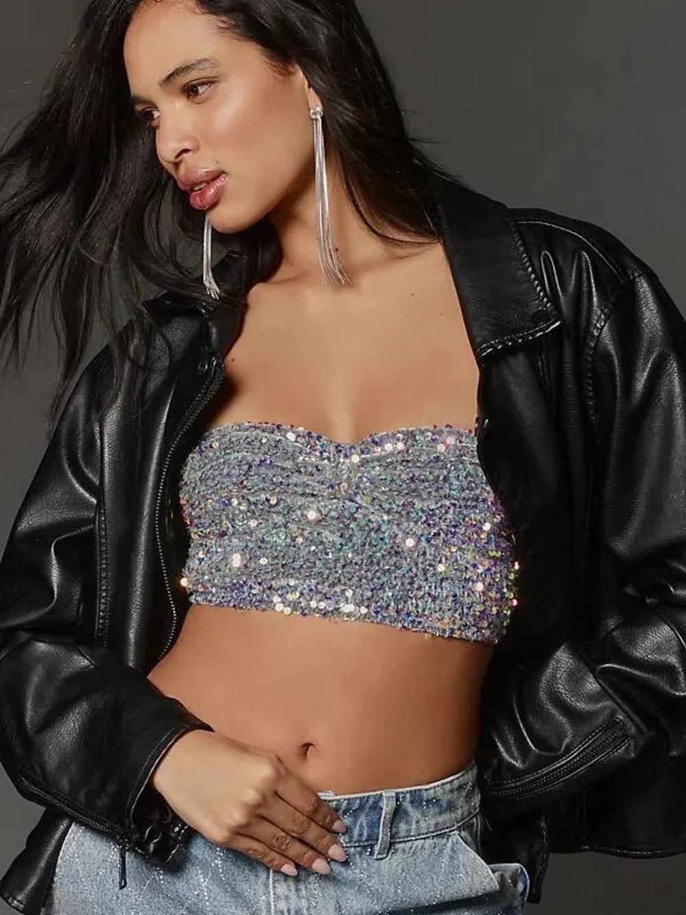 Anthropologie Iridescent Sequin Bandeau Top - Silver